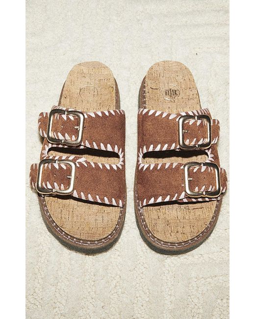 River Island Brown Stitched Double Buckle Sandals