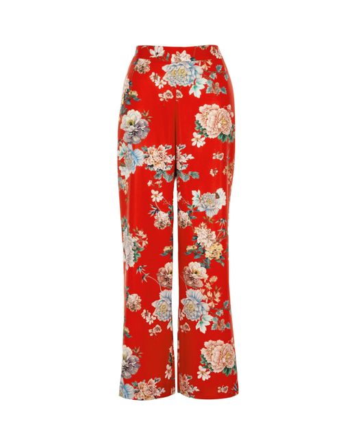 River Island Red Floral Wide Leg High Waisted Trousers