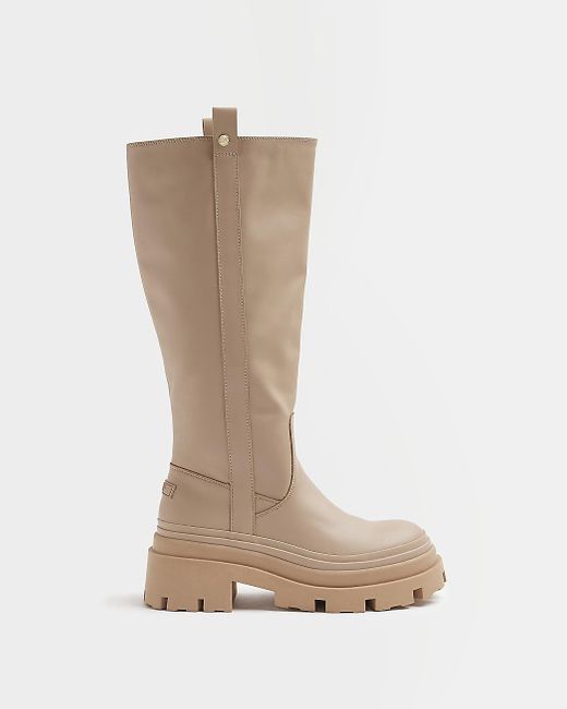 River Island Beige Chunky Knee High Boots in Natural Lyst Canada