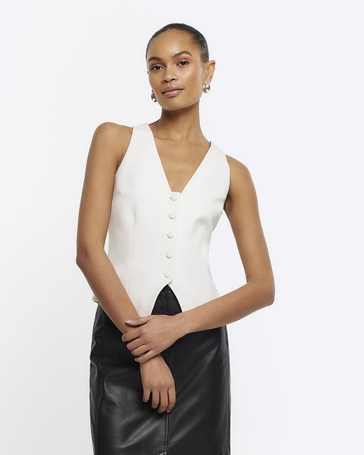 River Island White Button Front Waistcoat