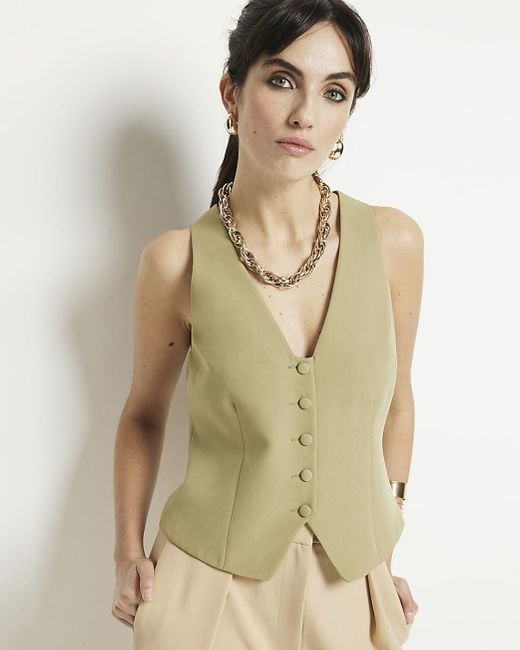 River Island Natural Button Front Waistcoat