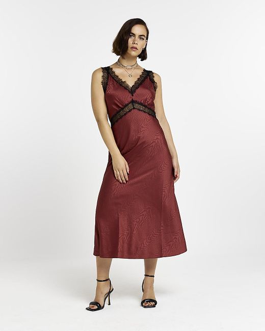 River Island Satin Lace Midi Slip Dress in Red Lyst Canada