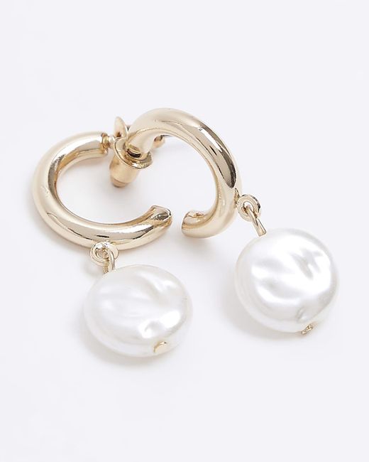 River Island White Gold Pearl Mini Hoop Earrings