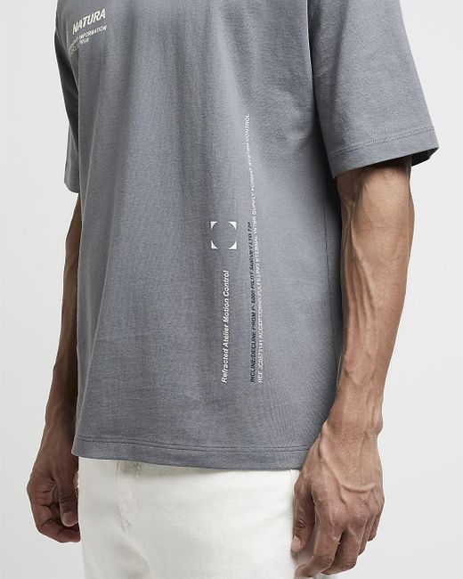 River Island Gray Blue Regular Fit Graphic Print T-shirt for men
