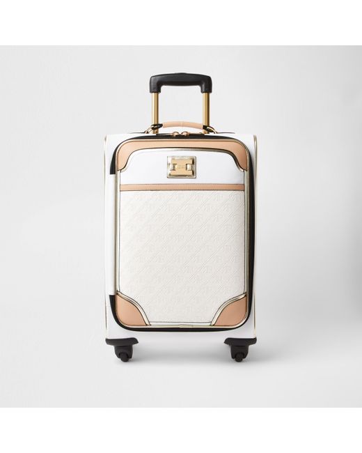 River Island White Monogram Embossed Suitcase