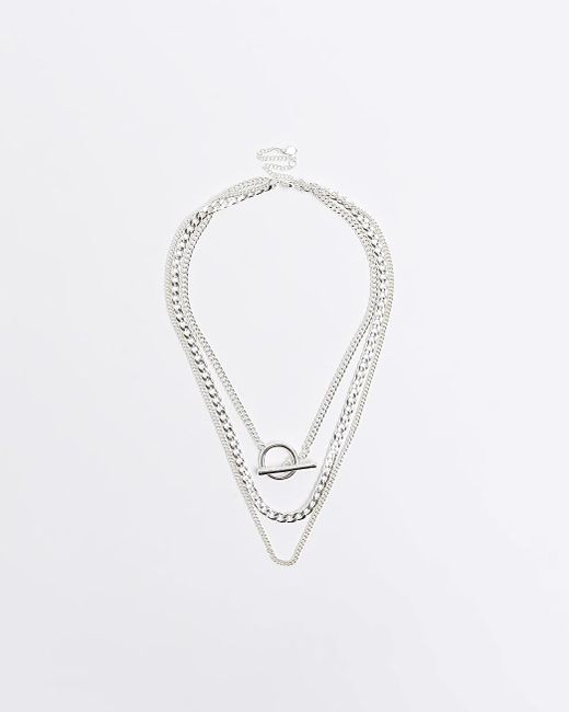River Island White Silver Chain Link Multirow Necklace