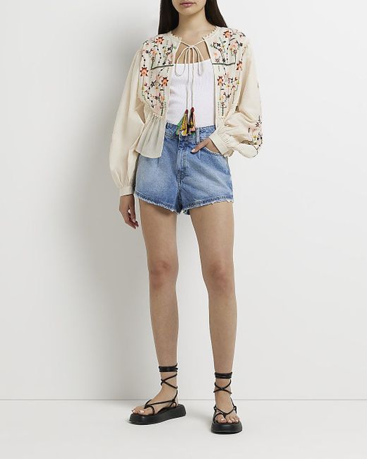 River Island Cream Crochet Jacket in Natural Lyst