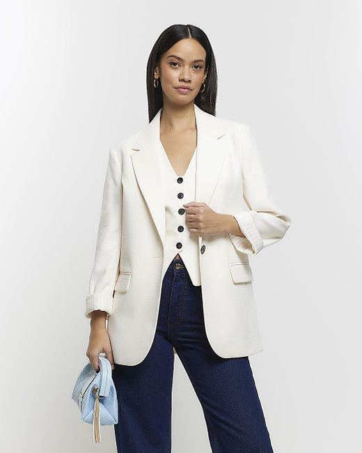 River Island White Rolled Sleeve Relaxed Blazer