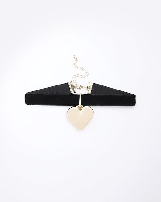 River Island Black Velvet Heart Necklace