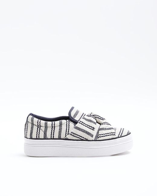 River Island White Navy Twist Knot Slip On Trainers