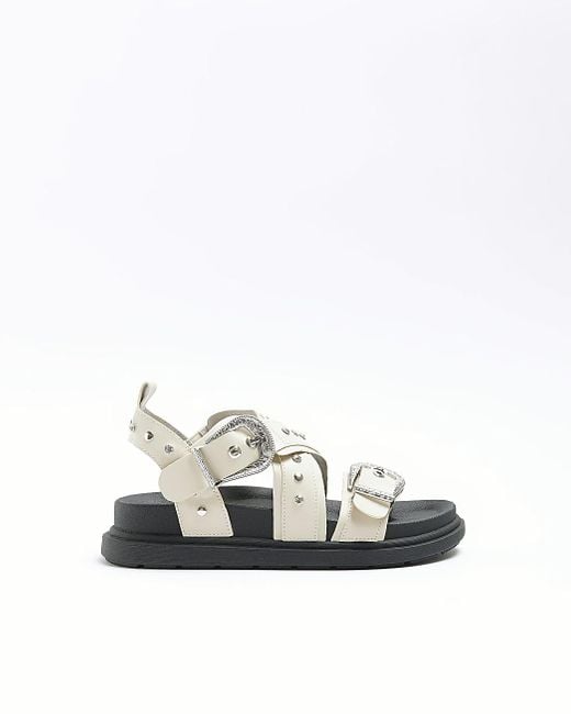 River Island White Cream Studded Buckle Sandals