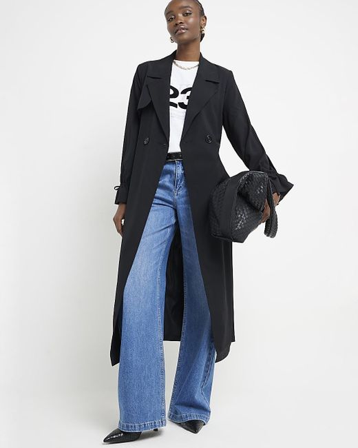 River Island Blue Tie Cuff Belted Duster Coat