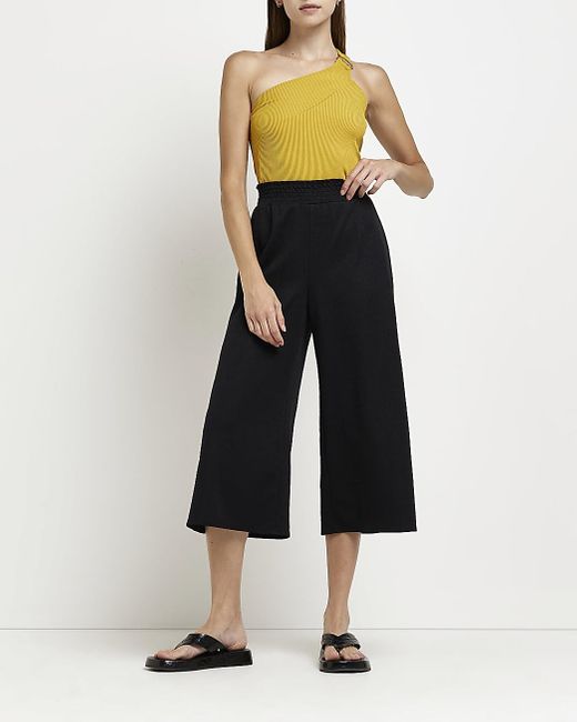 River Island Black Wide Leg Cropped Trousers Lyst UK
