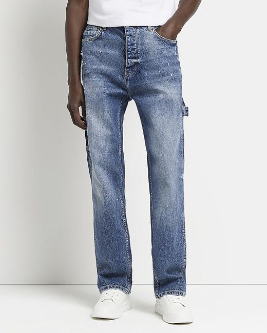 Blue Loose Fit Patchwork Ripped Jeans 