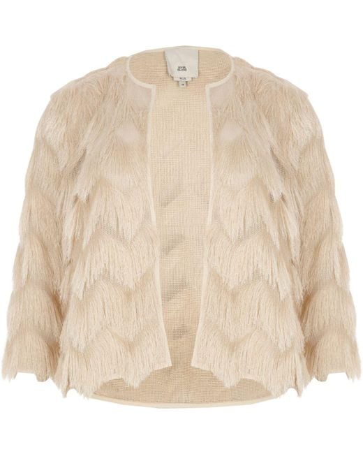 Lyst River island Plus Cream Fringed Jacket Plus Cream Fringed Jacket in Natural