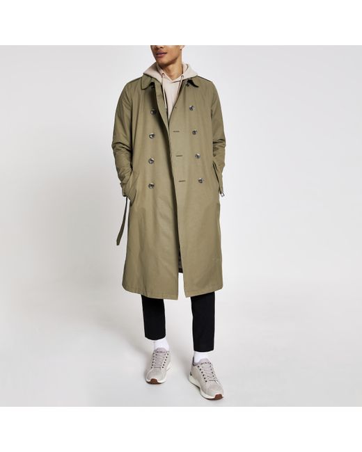River Island Green Water Resistant Trench Coat for men