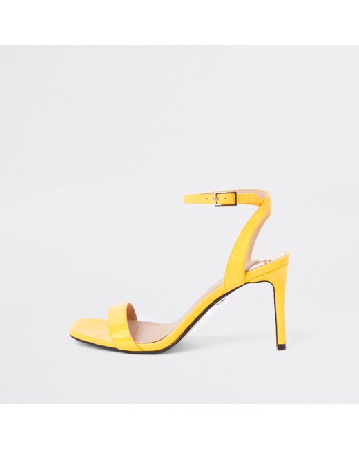 River Island Yellow Barely There Wide Fit Mid Heel Sandals