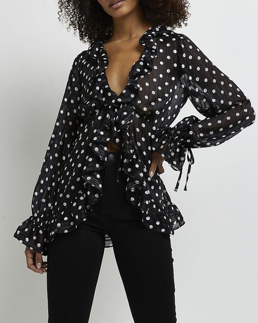 River Island Black Polka Dot Sheer 