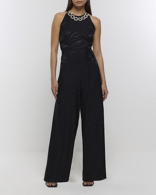 River Island Black Halter Neck Jumpsuit Lyst
