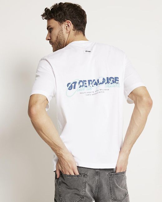 River Island White Regular Fit Graphic Print T-shirt for men