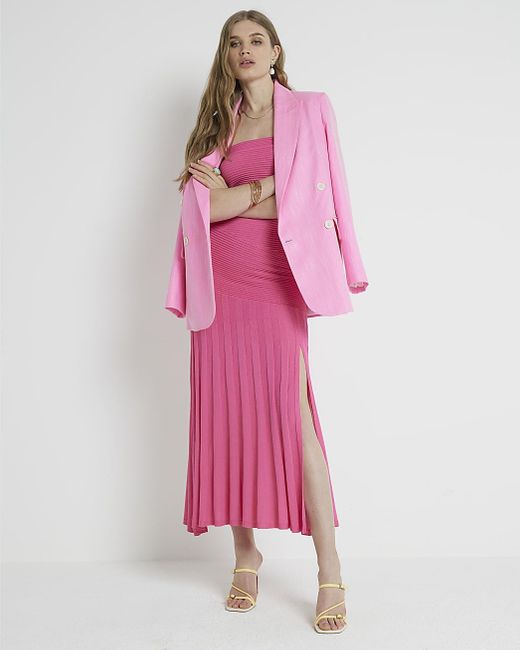 River Island Ri Studio Pink Knit Bandeau Midi Dress