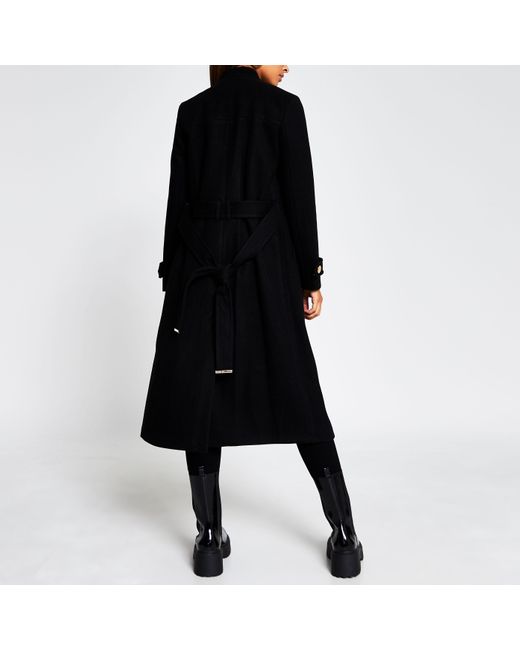 belted wrap coat black