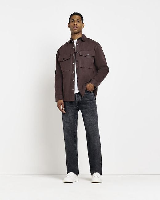 River Island oversized Fit Herringbone Shacket in Brown for Men Lyst