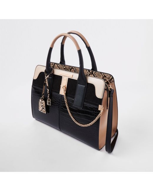Lyst River Island Croc Detail Lock Front Tote Bag In Black River Island Black Croc Detail Lock Front Tote Bag Lyst