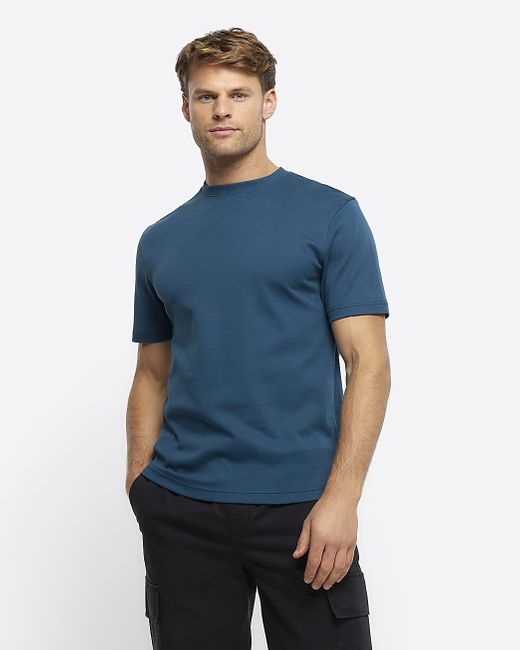 River Island Blue Green Ri Studio Slim Fit T-shirt for men