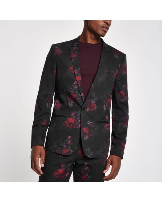 River Island Big And Tall Black Floral Suit Jacket for men