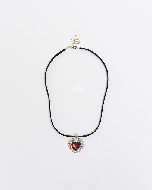 River Island White Red Heart Cord Necklace