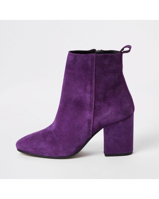 River Island Purple Suede Block Heel Boots