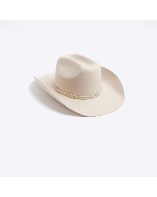 River Island White Beige Cowboy Hat