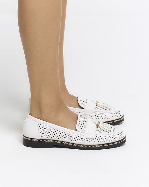River Island White Cut Out Tassel Loafers