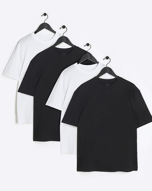 River Island Black 4pk Plain T-shirt for men
