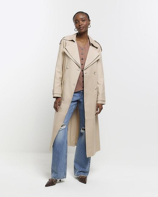 River Island Natural Double Collar Belted Trench Coat