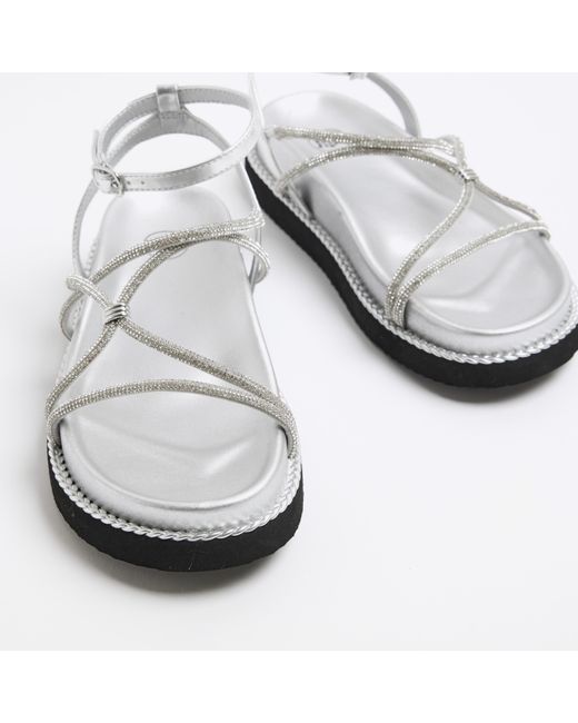 River Island White Diamante Strappy Sandals