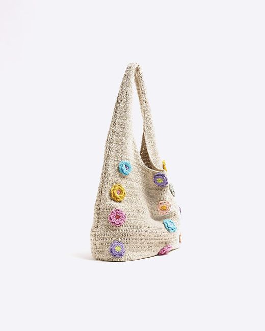 River Island White Crochet Flower Shopper Bag