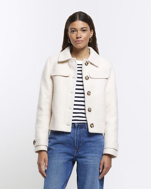 River Island White Textured Button Up Jacket