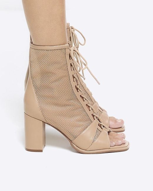 River Island White Beige Mesh Lace Up Shoe Boots