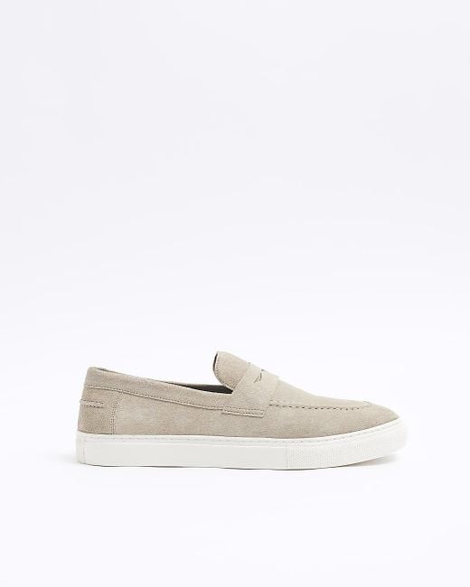 River Island White Suede Loafers for men