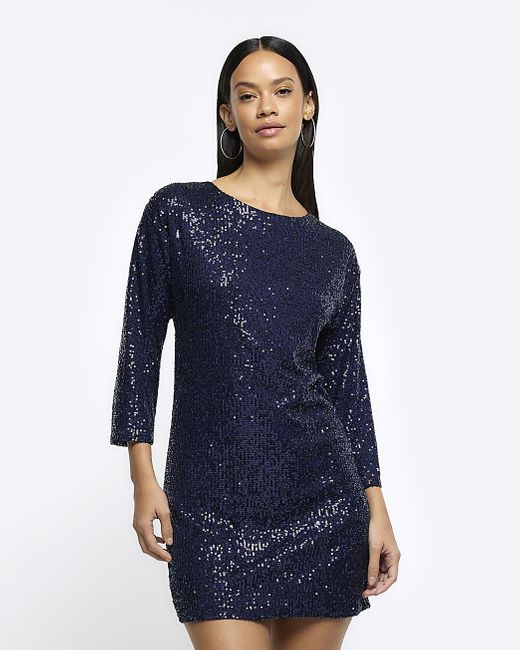 River Island Sequin Shift Mini Dress in Blue | Lyst