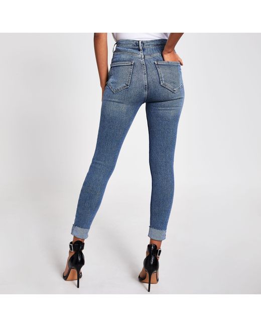 River Island Hailey High Rise Skinny Jeans in Blue | Lyst UK