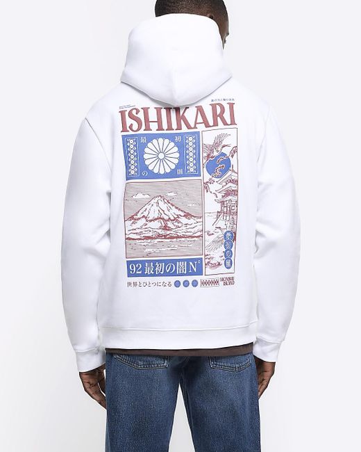 River Island White Regular Fit Graphic Print Hoodie for Men Lyst