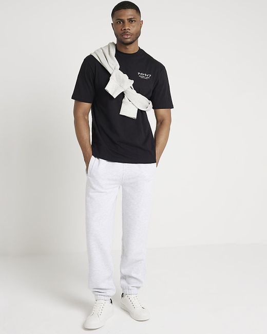 River Island White Black Regular Fit Japanese Graphic T-shirt for men