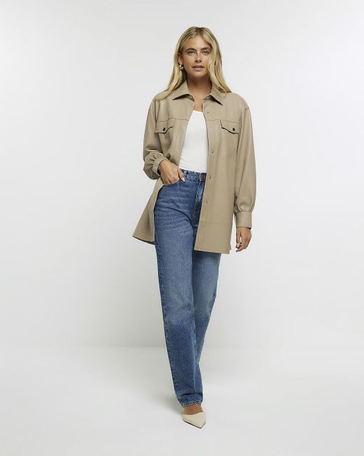 River Island Natural Beige Faux Leather Shacket