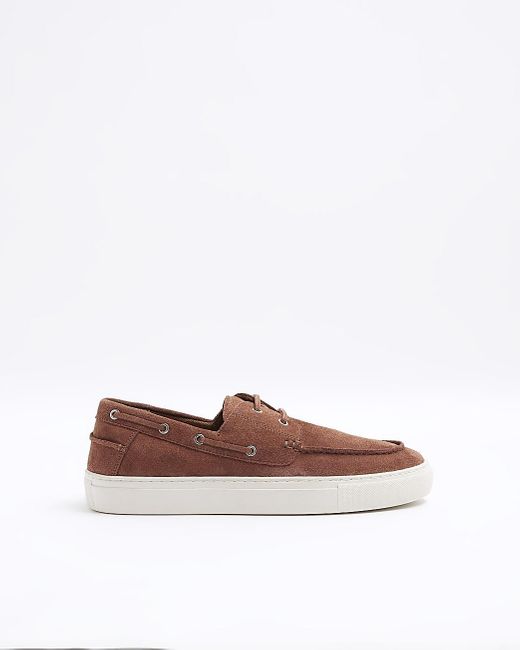 River Island White Rust Suede Boat Shoes for men