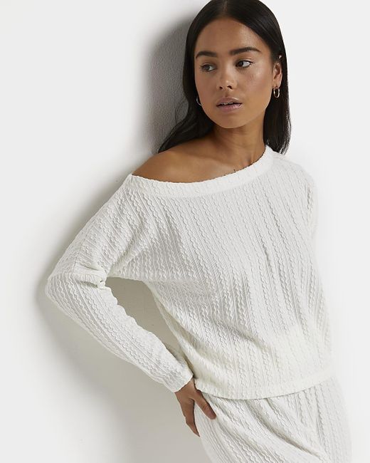 River Island Petite Long Sleeves Asymmetric Top in Cream (Gray) Lyst