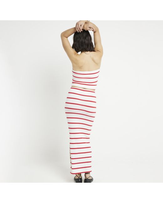 River Island Pink Red Stripe Knot Front Bandeau Top