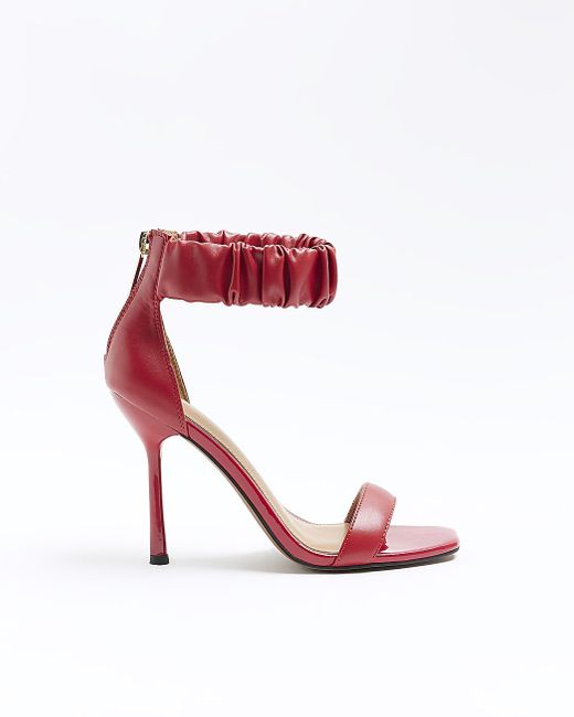 River Island Red Ruched Strap Heeled Sandals